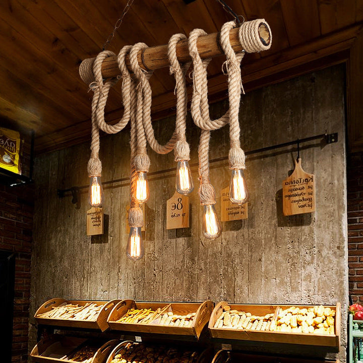 BowLift | Adjustable Bamboo Pendant Lamp with Industrial Rope Design - EcoChic