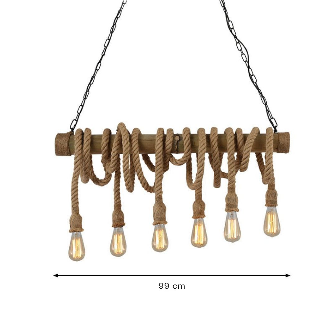 BowLift | Adjustable Bamboo Pendant Lamp with Industrial Rope Design - EcoChic