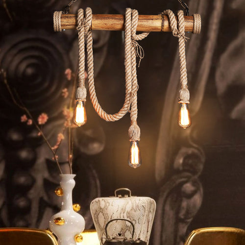 BowLift | Adjustable Bamboo Pendant Lamp with Industrial Rope Design - EcoChic