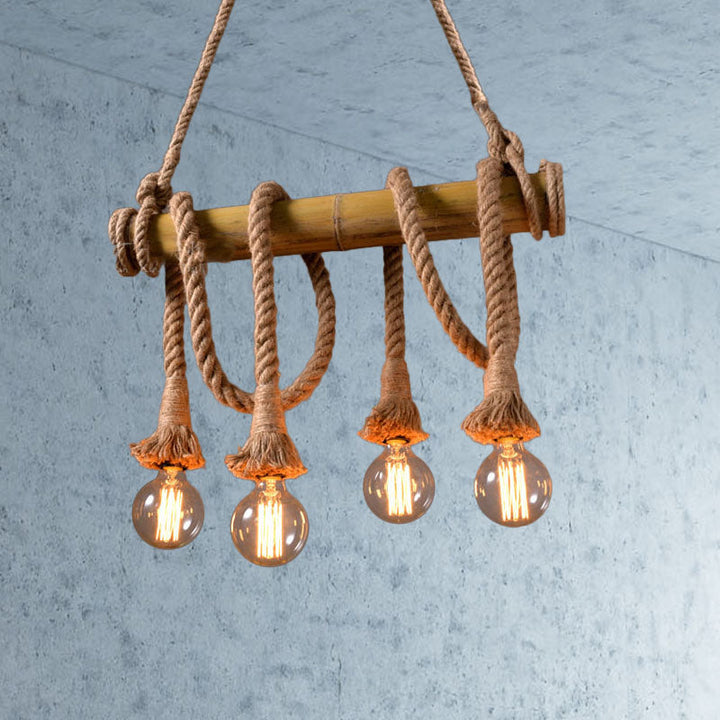 BowLift | Adjustable Bamboo Pendant Lamp with Industrial Rope Design - EcoChic