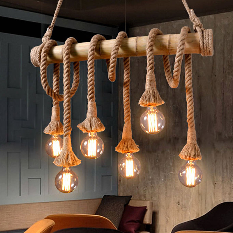 BowLift | Adjustable Bamboo Pendant Lamp with Industrial Rope Design - EcoChic