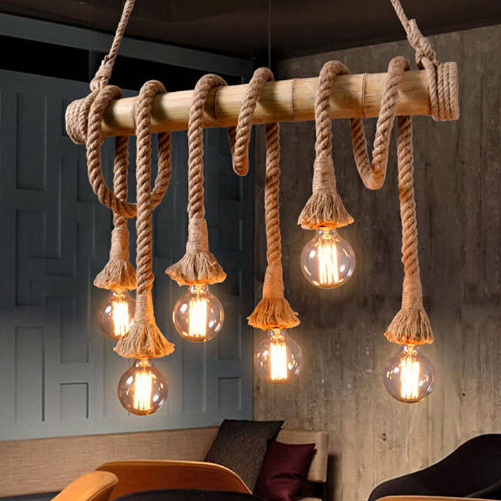 BowLift | Adjustable Bamboo Pendant Lamp with Industrial Rope Design - EcoChic