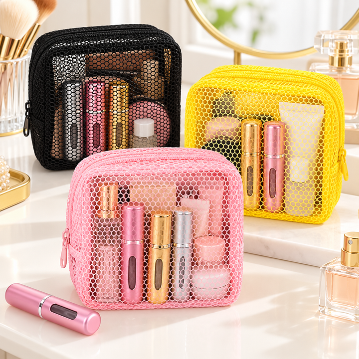 Travel Mesh Cosmetic Zip Pouch Breathable Organizer Bowlift