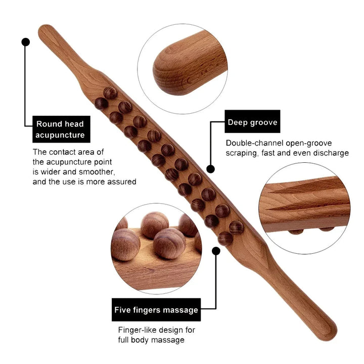 BowLift | WoodRelax Gua Sha Massage Stick – 60 cm Massage Tool Made of Natural Wood for Deep Muscle Relaxation
