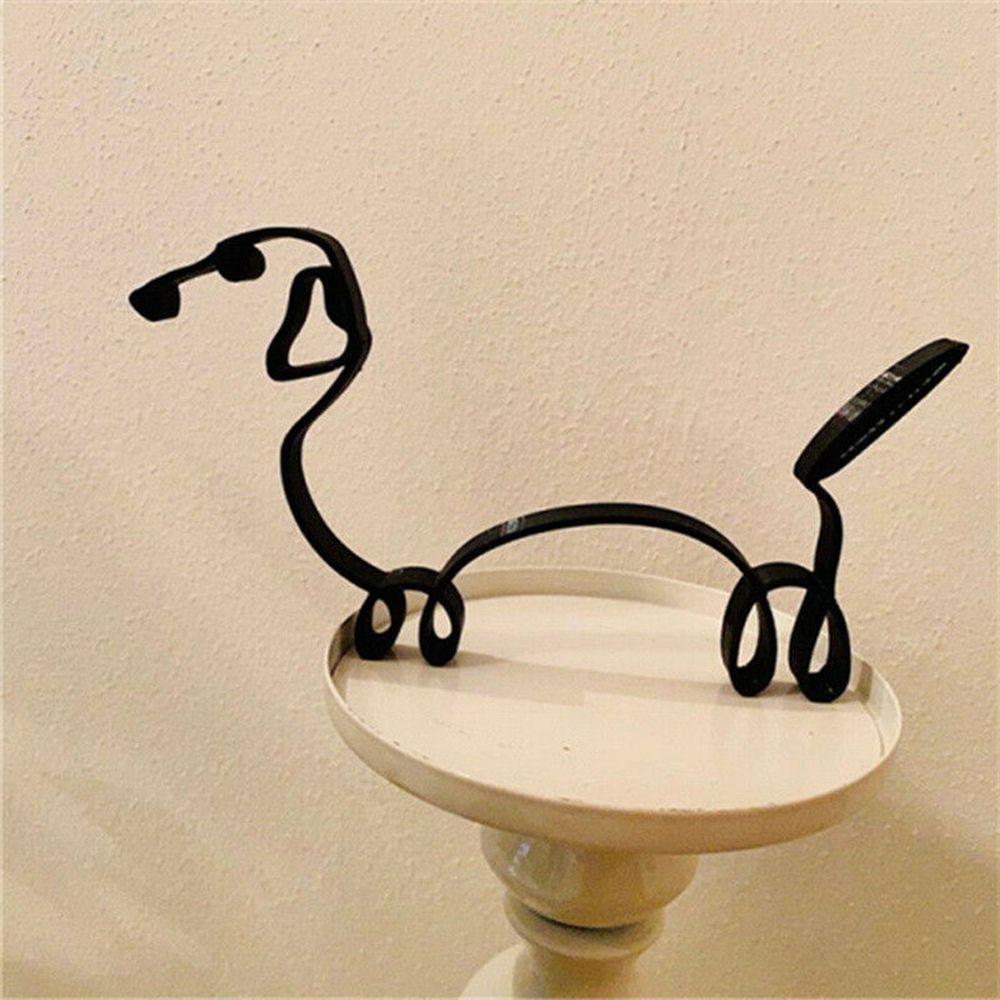 BowLift | Tier Kunst Eisen Skulptur Retro Metall schwarze Linien Katze Hund Schreibtisch Ornament