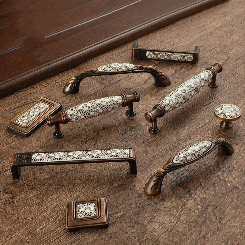 Antique Bronze Ceramic Cabinet Handles Vintage Drawer Knobs Door Pulls | Bowlift