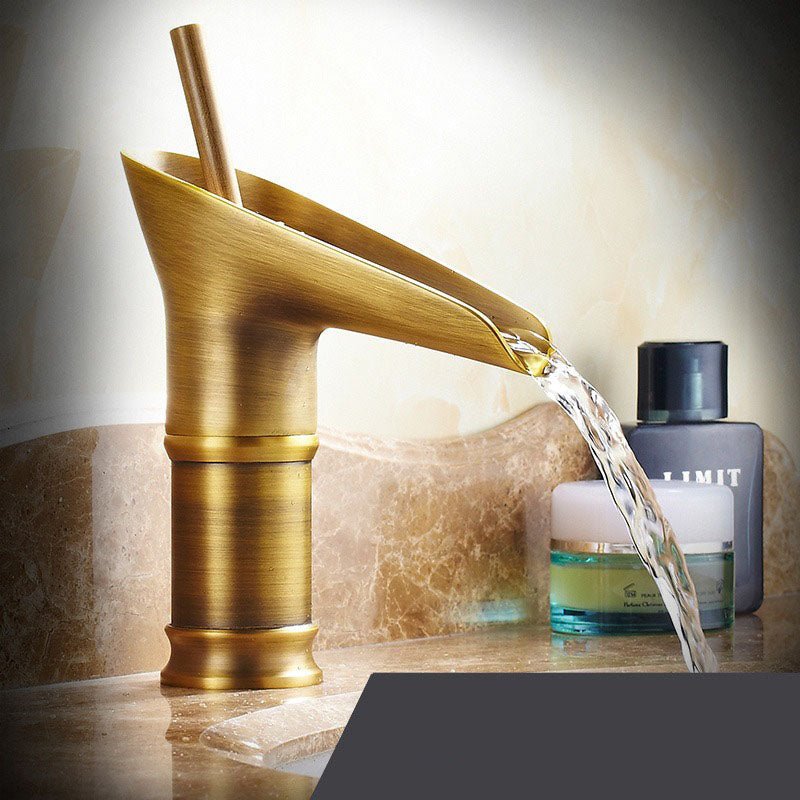 BowLift | AquaFalls – Antique Waterfall Basin Faucet in Brass with Bronze Finish