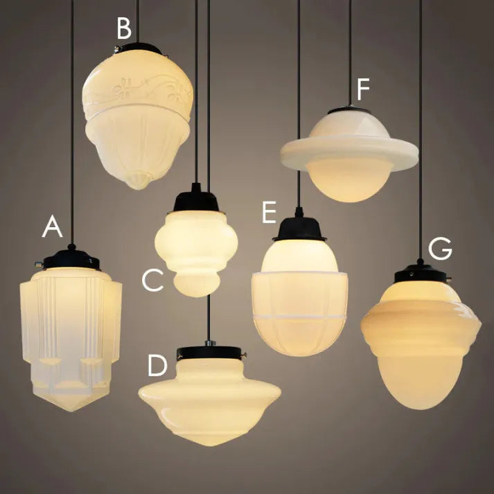 Vintage Geometric Hanging Lamp made of Matte Glass – Retro Pendant Light for Dining Room | Bowlift