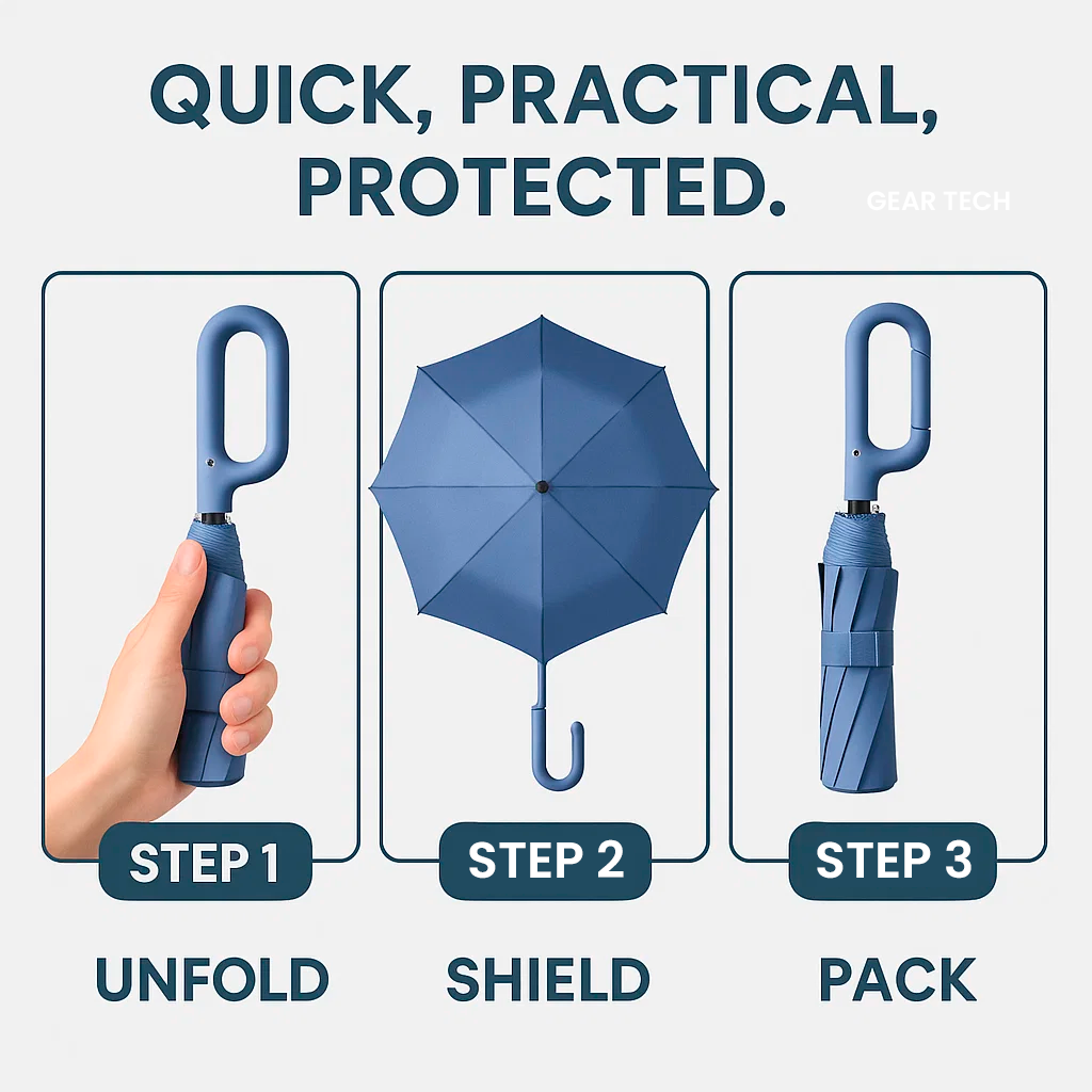 BowLift | Wind-Resistant Automatic Folding Umbrella with Large Buckle Handle – Compact & Durable