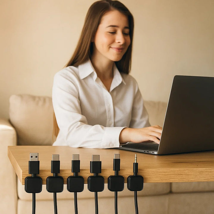 BowLift | Magnetic Cable Organizer - Self-Adhesive Cable Management 6-Piece Set