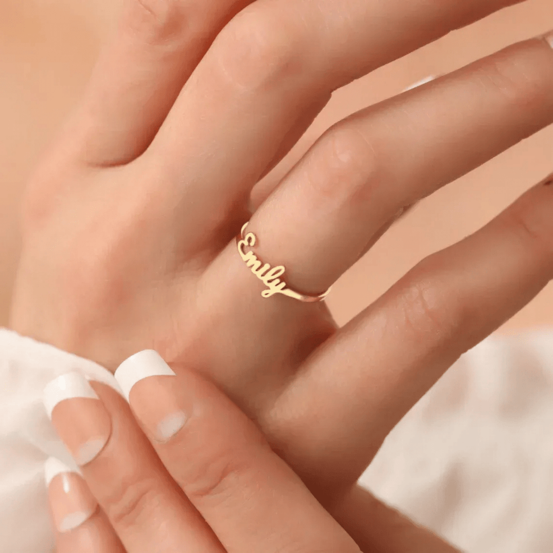 BowLift | AURELION – Custom Adjustable Gold Stainless Steel Name Ring
