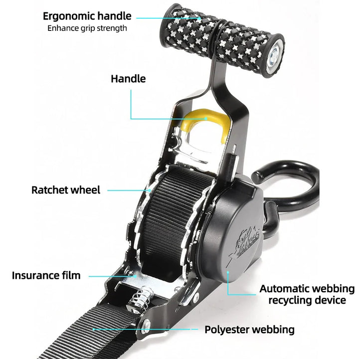 BowLift | Heavy-Duty Auto Retractable Ratchet Straps for Secure Cargo