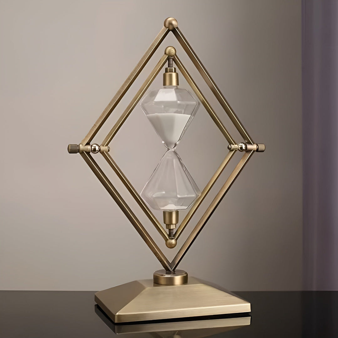 Hourglass with geometric metal frame – Decorative and relaxing | With white sand as meditation timer | Bowlift