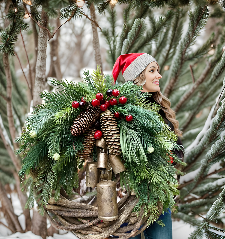 BowLift | Boho Christmas wreath with bells | Door & wall decoration | Handmade