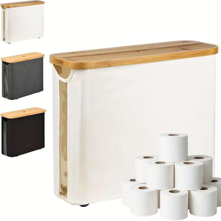 BowLift | Toilet Paper Holder with Lid Storage Basket for 12 Rolls