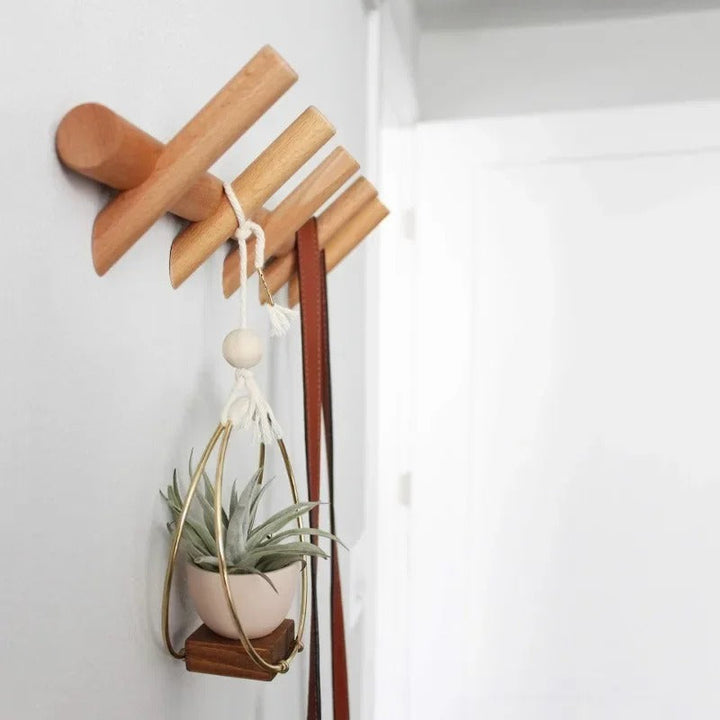 BowLift | Maeve Oak Wall Rack Wooden Coat Hook Organizer