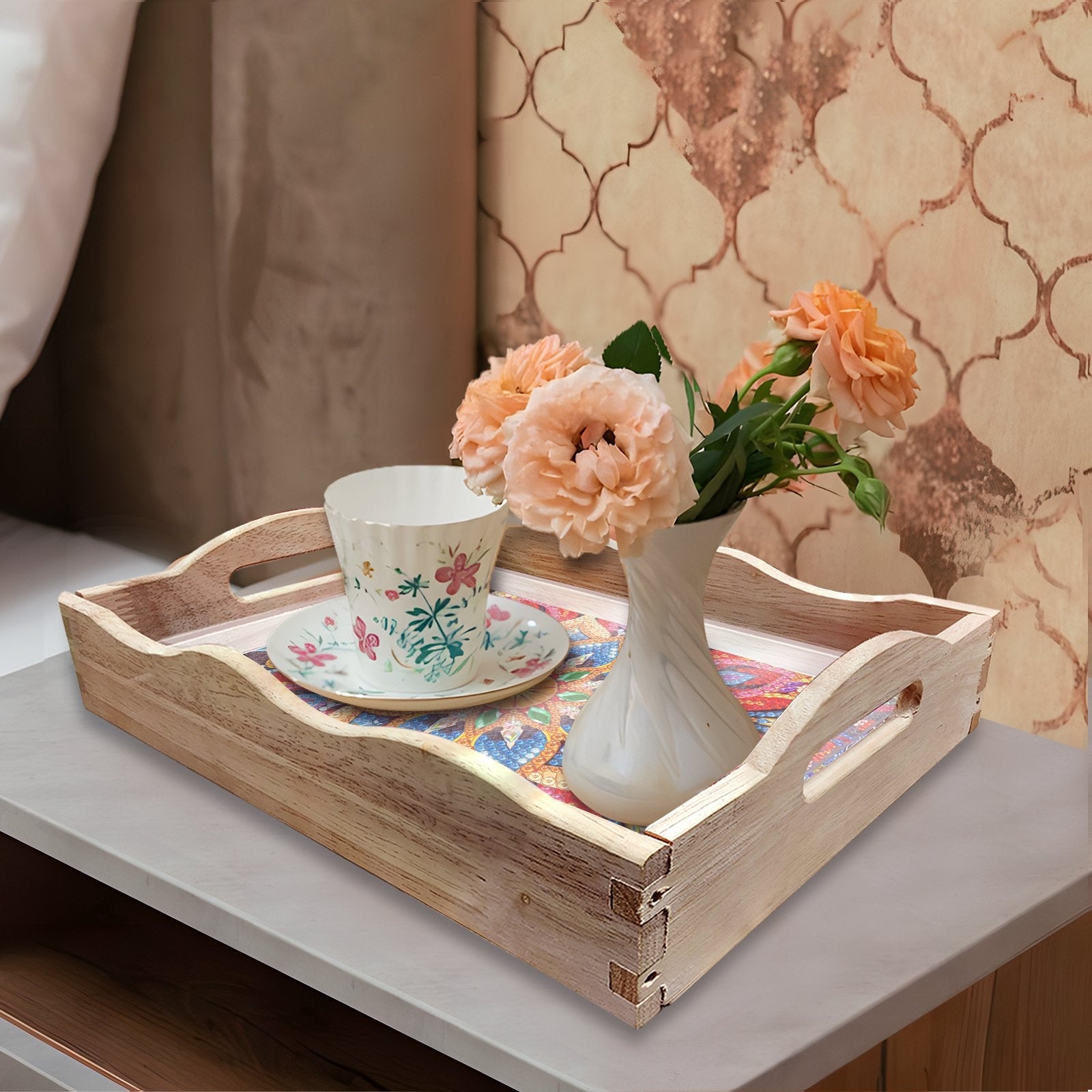 BowLift | DIY Diamond Painting Wooden Tray Food Tray with Handle Living Room Decoration Mandala Wooden Tray Kit