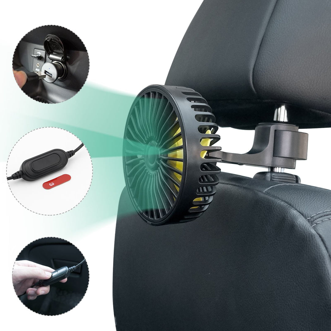 Portable Car Fan Cooler with USB and 3 Wind Settings | Bowlift