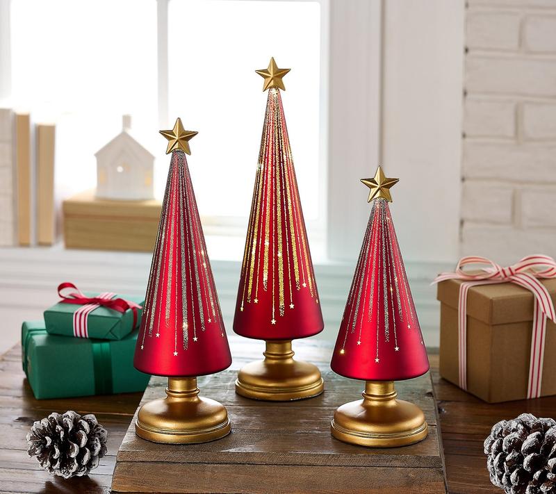 BowLift | Illuminated Christmas Trees Set | Starry Night Design | With Timer | Battery Operated | For Indoor Use