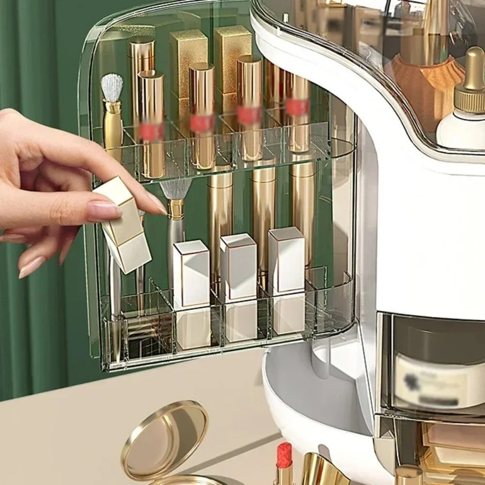 Luxury Transparent Makeup Organizer with Rotating Doors and Drawers | Bowlift