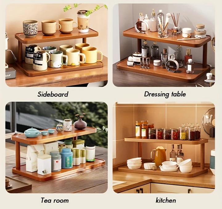 BambuCasa 2-tier wooden shelf Bowlift