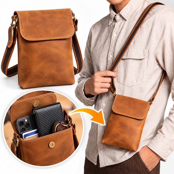Minimalist Genuine Leather Crossbody Phone Pouch with Adjustable Strap Bowlift