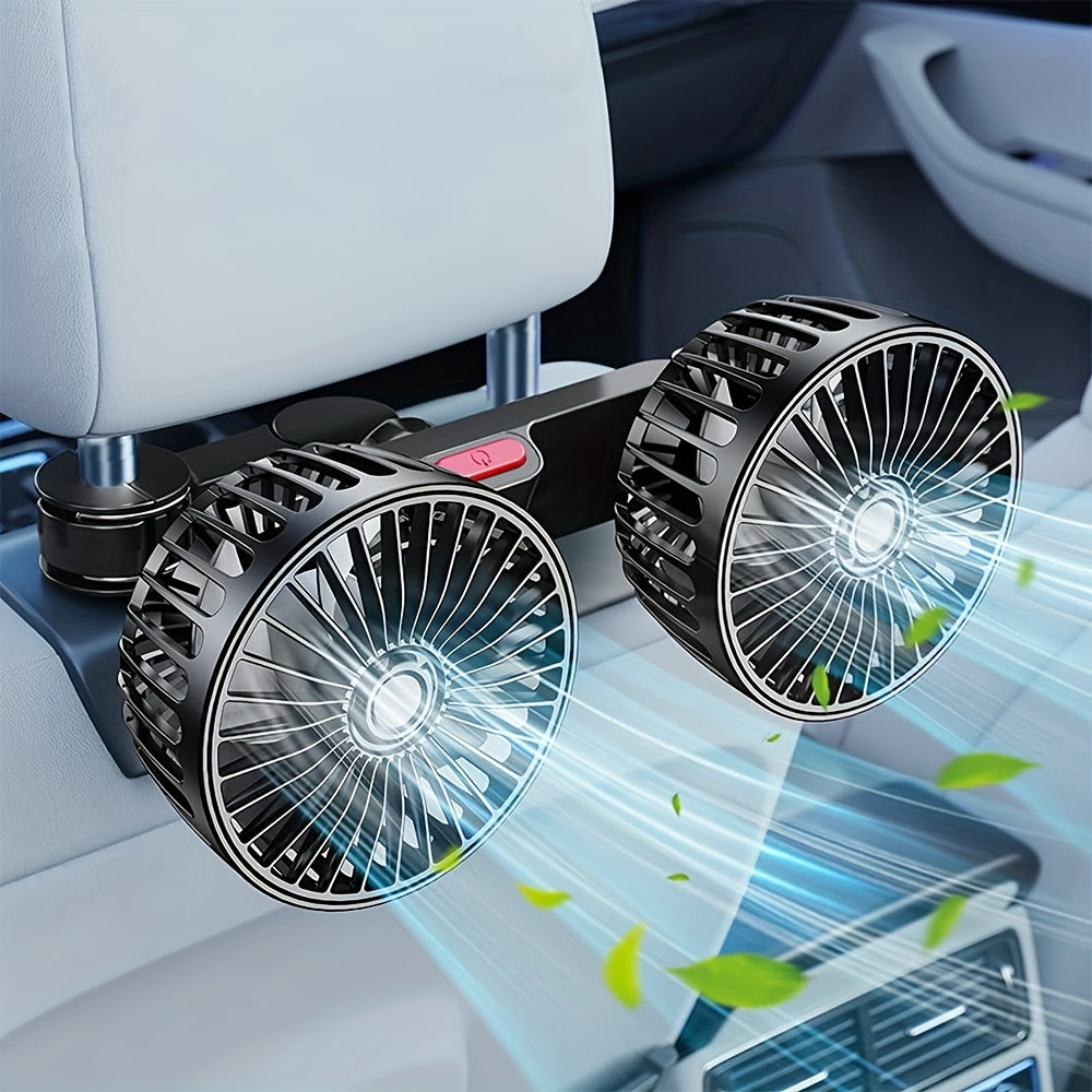 1 Pc Car Fan, Car Small Air Conditioner, Double-headed Rear Fan, Strong Wind, 360 Degrees Rotation, Large Air Volume, Subwoofer Operation, Base Fixed Clip Mounting Method, Suitable For Car Home | Bowlift