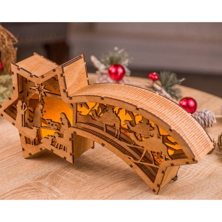 BowLift | LED Wooden Christmas Ornaments Nativity Scene Star Shaped Desk Lamp