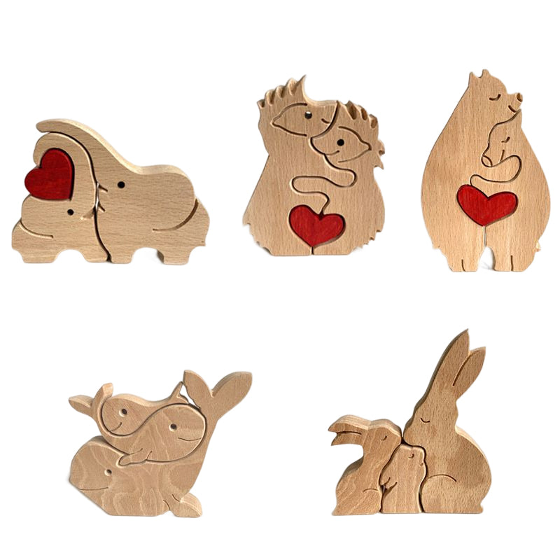 BowLift | Cute Animal Family Ornament, Wooden Puzzle Figurine - 🎁Love Gift