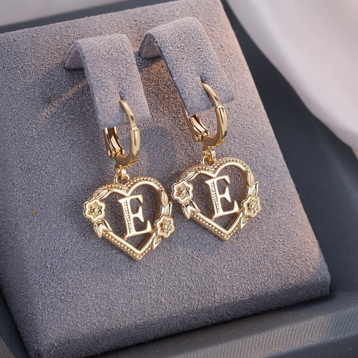BowLift | Dainty Initial Letter Heart Hoop Earrings