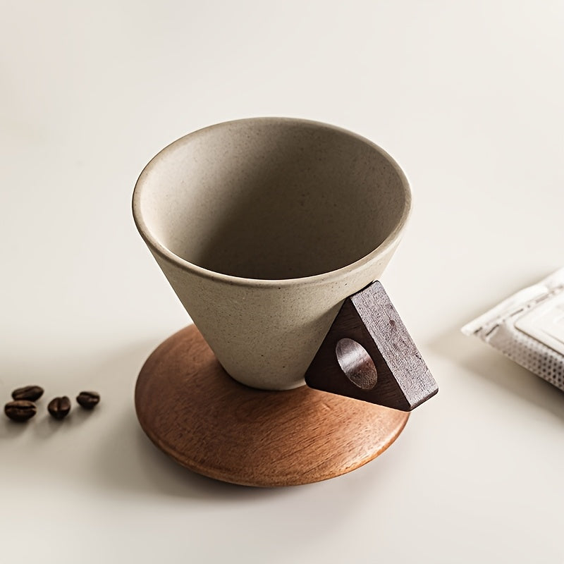 BaristaLuxe Ceramic Coffee Cup 250ml – Handmade with Wooden Handle and Coaster | Bowlift