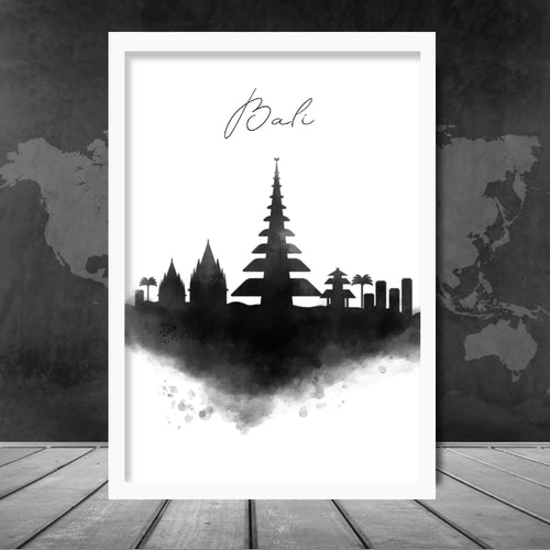 Bali Watercolor Skyline City View Print | Bowlift