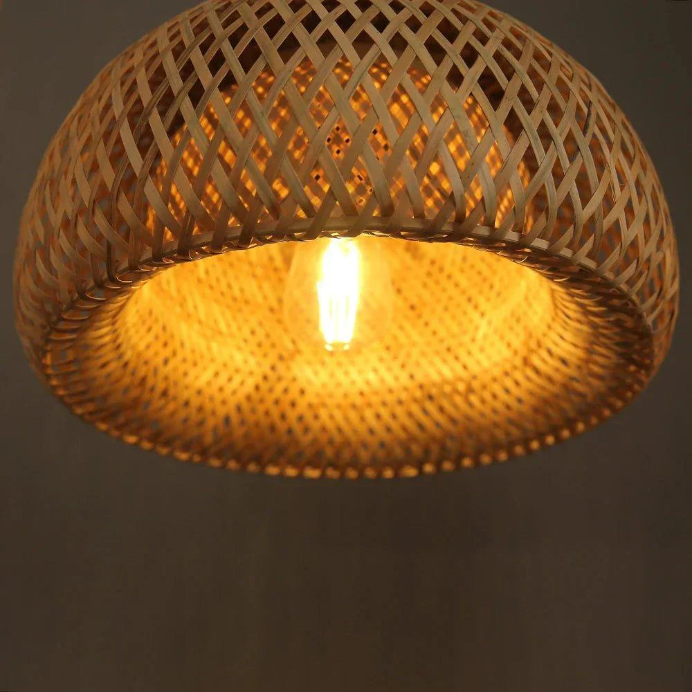 BowLift | Hanging ceiling lamp made of bamboo C │ Handmade lighting from wood and rattan for interior decoration