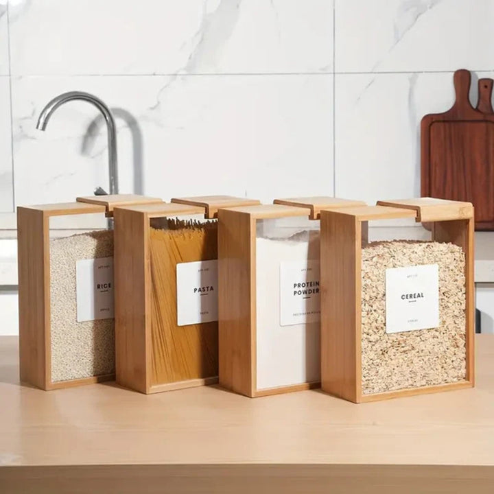 BowLift | Sliding Bamboo Wood Pasta Grain Storage Container