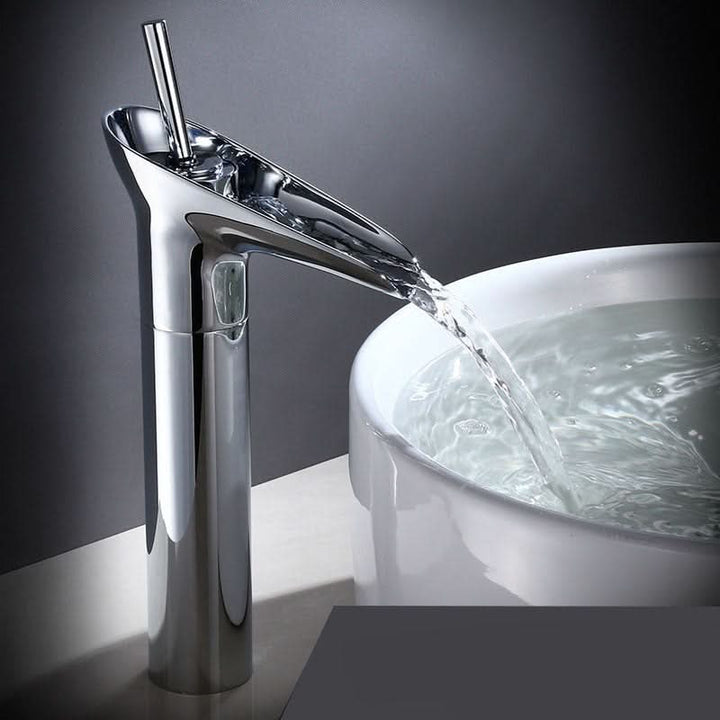 BowLift | Antique Brass Waterfall Bathroom Sink Faucet
