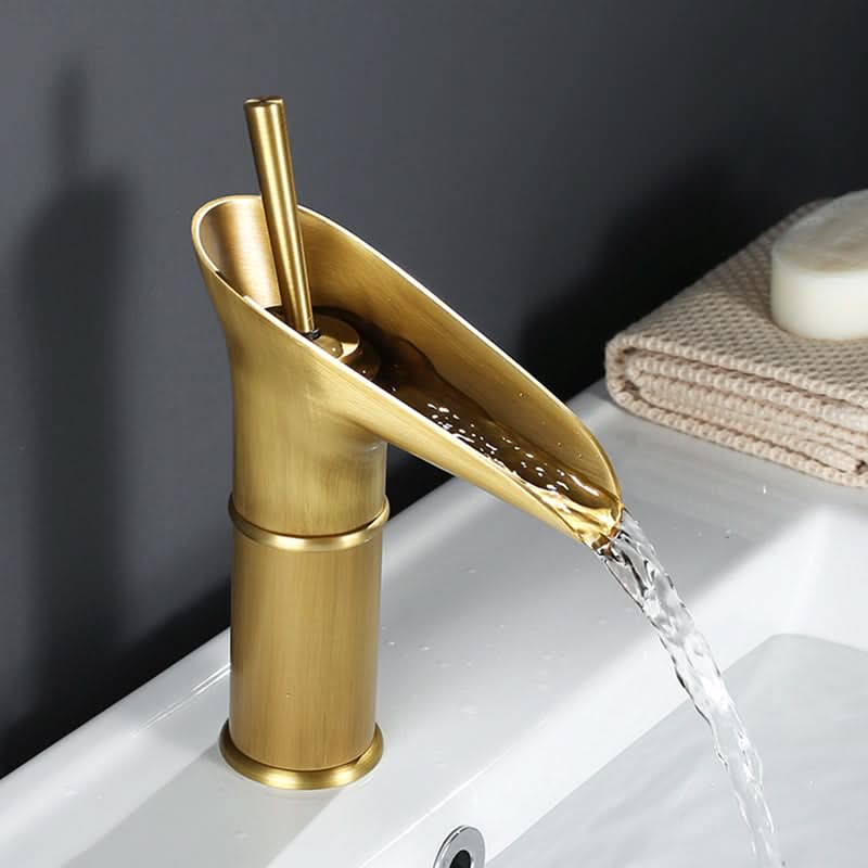 BowLift | Antique Brass Waterfall Bathroom Sink Faucet