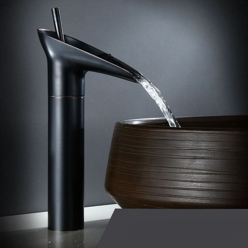 BowLift | Antique Brass Waterfall Bathroom Sink Faucet