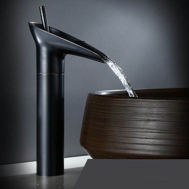 BowLift | AquaVintura Antique waterfall bathroom faucet | Brass fitting with single lever mixer | Hot & cold water | Bronze look
