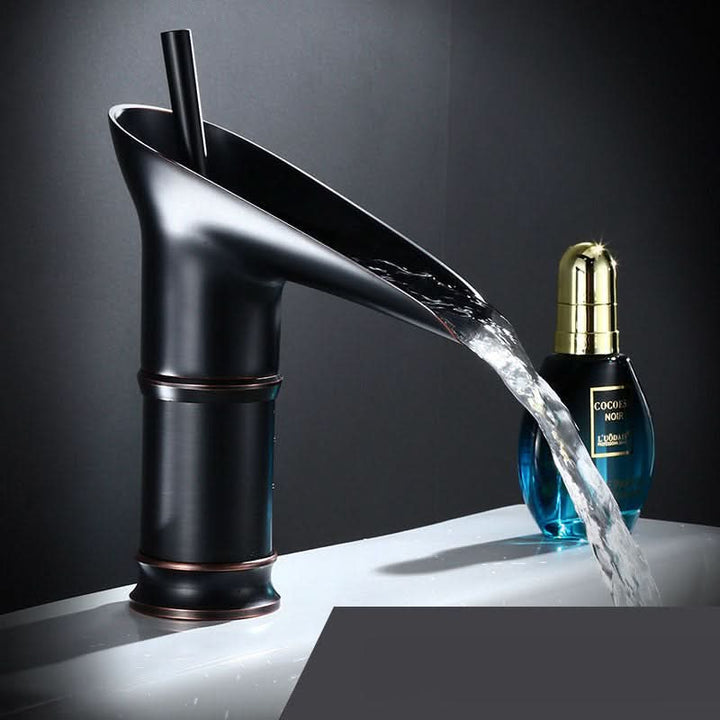 BowLift | Antique Brass Waterfall Bathroom Sink Faucet