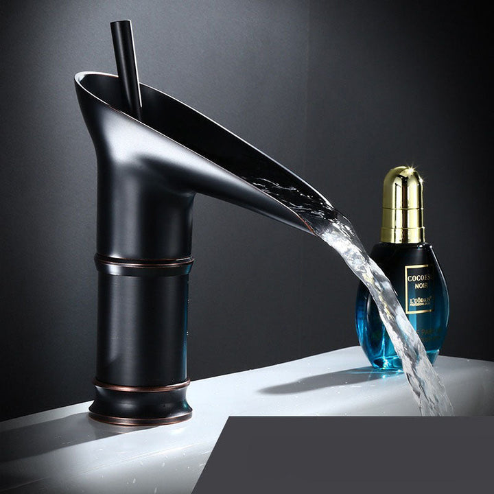 BowLift | AquaVintura Antique waterfall bathroom faucet | Brass fitting with single lever mixer | Hot & cold water | Bronze look