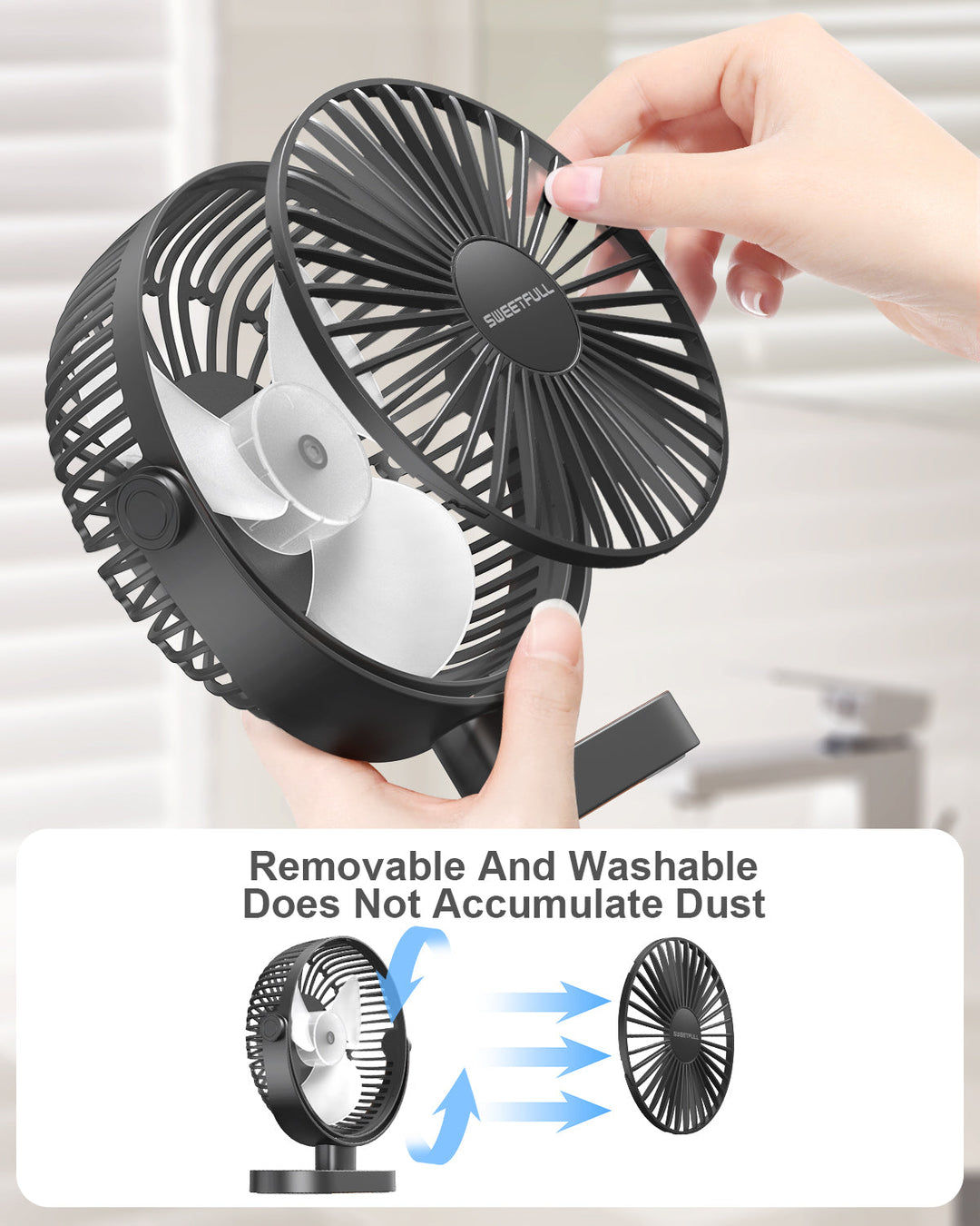 6.5 Inch USB Small Desk Fan for Home Office Car Outdoor Travel | Bowlift
