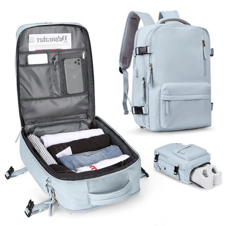 BowLift | Travelliva Women's Travel Backpack 35 L | Waterproof & with USB Port | Anti-theft & Shoe Compartment | For Hiking, Daily Use & Travel