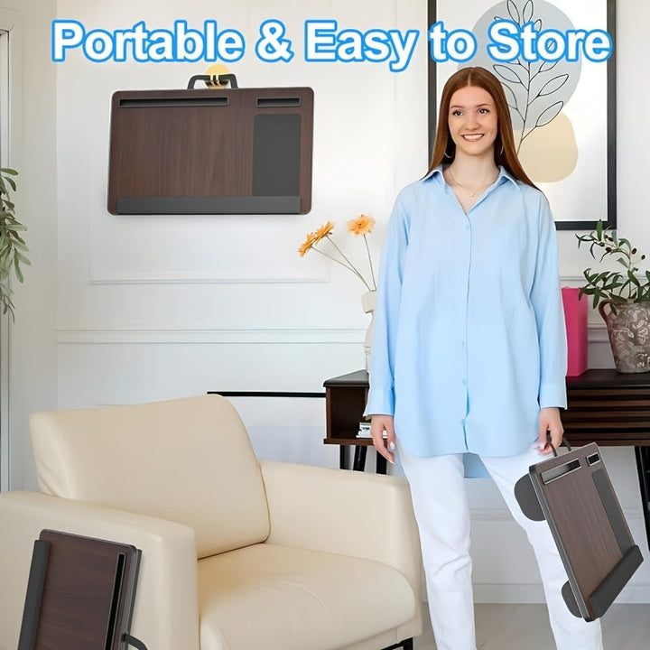 Ergonomic laptop stand with wrist support and device slots | Bowlift