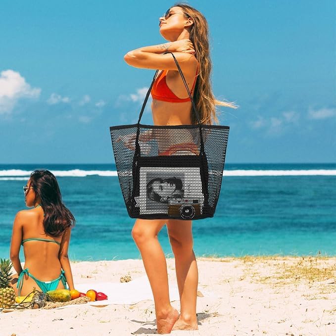 Foldable Mesh Beach Tote Bag with Inner Pocket | Bowlift