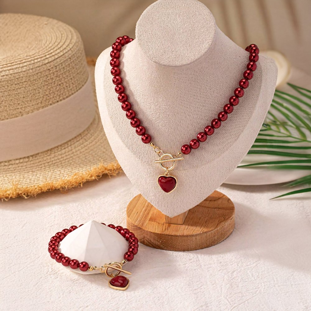 BowLift | 2pc Beaded Heart Pendant Bracelet and Necklace Set
