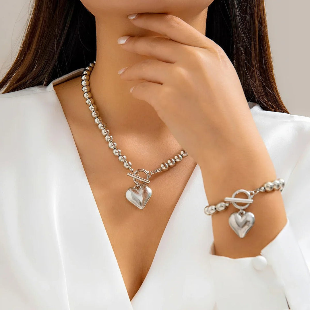 BowLift | 2pc Beaded Heart Pendant Bracelet and Necklace Set