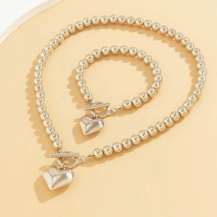 BowLift | 2pc Beaded Heart Pendant Bracelet and Necklace Set