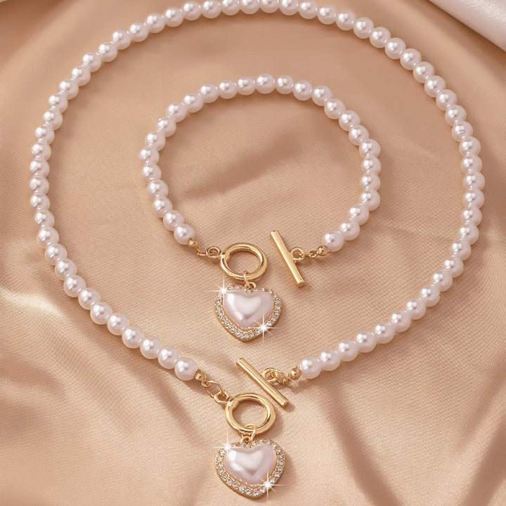 BowLift | 2pc Beaded Heart Pendant Bracelet and Necklace Set