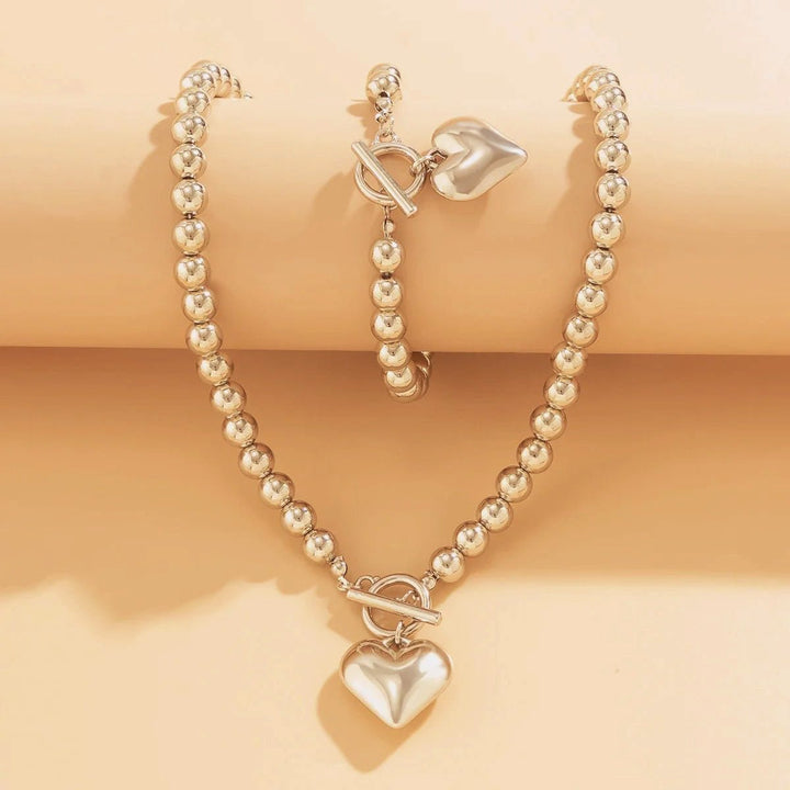 BowLift | 2pc Beaded Heart Pendant Bracelet and Necklace Set