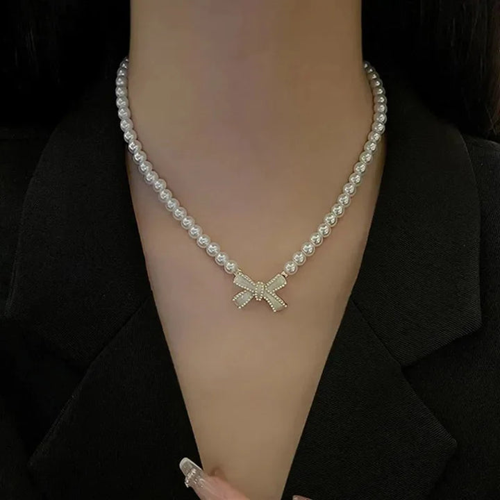 BowLift | Beaded Pearl Bow Necklace
